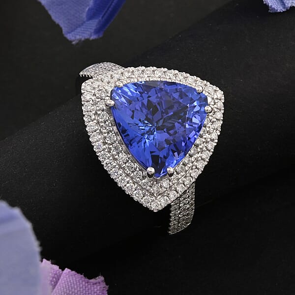 Certified & Appraised Rhapsody AAAA Tanzanite And E-F VS Diamond 4.10 Ctw Ring In 950 Platinum 7.45 Grams