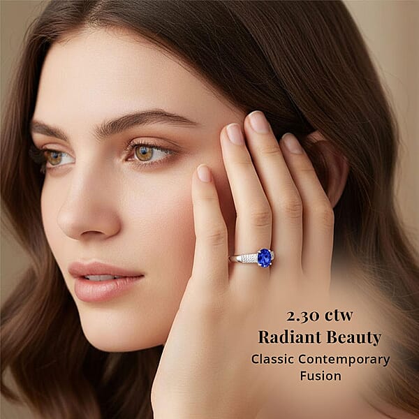 Certified & Appraised Rhapsody AAAA Tanzanite And E-F VS Diamond 2.30 Ctw Ring In 950 Platinum 7.90 Grams