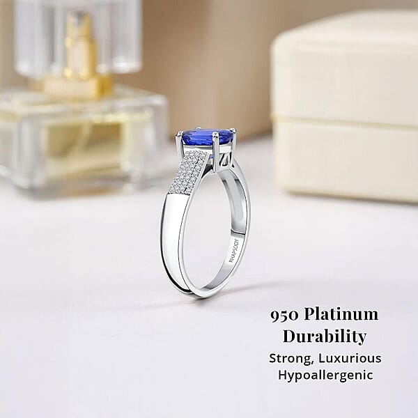 Certified & Appraised Rhapsody AAAA Tanzanite And E-F VS Diamond 2.30 Ctw Ring In 950 Platinum 7.90 Grams