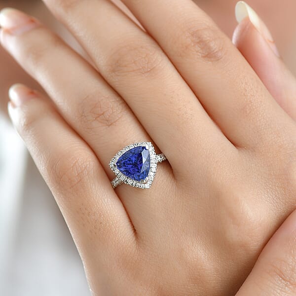 Certified & Appraised Rhapsody AAAA Tanzanite And E-F VS Diamond 3.54 Ctw Ring In 950 Platinum 5.77 Grams