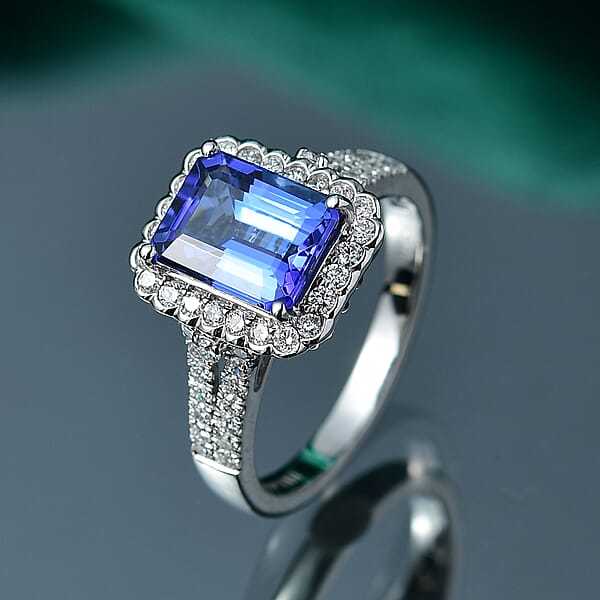 Certified & Appraised Rhapsody AAAA Tanzanite And E-F VS Diamond 3.00 Ctw Ring In 950 Platinum