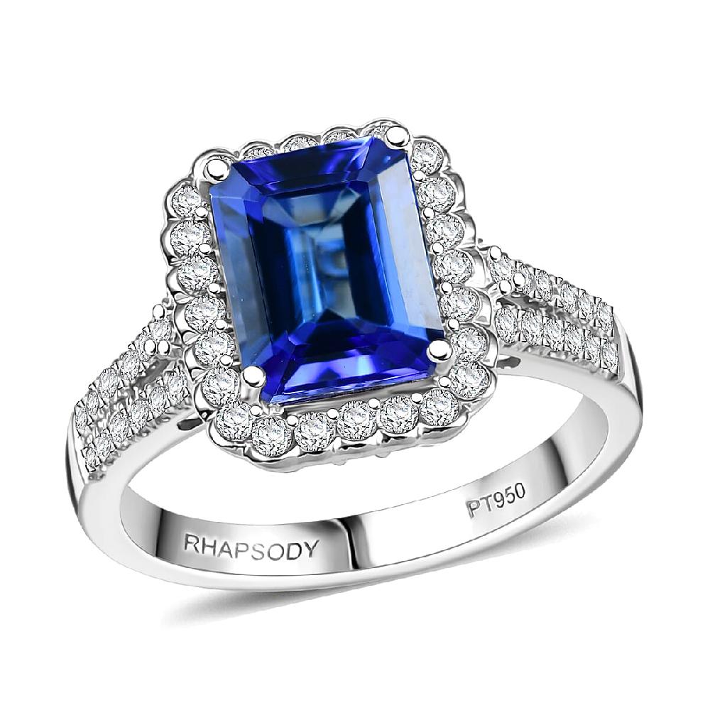 Certified & Appraised Rhapsody AAAA Tanzanite and E-F VS Diamond 3.00 ctw Ring in 950 Platinum