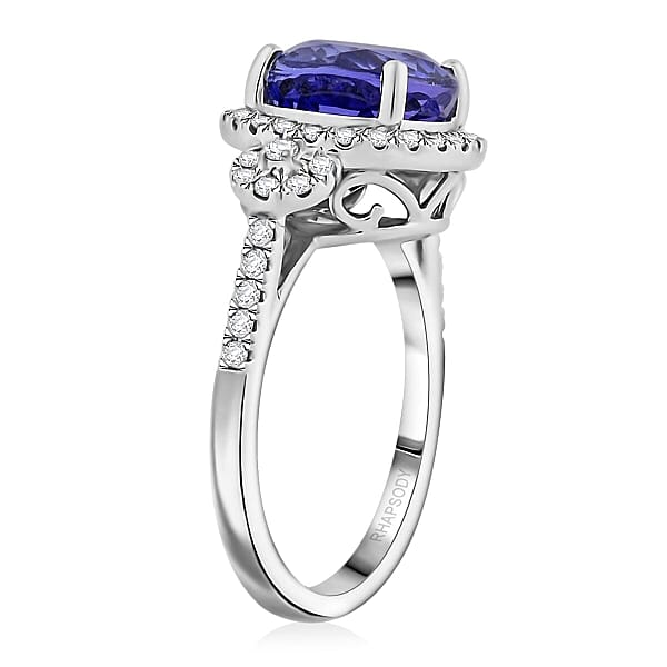 Certified & Appraised Rhapsody AAAA Tanzanite And E-F VS Diamond 3.50 Ctw Ring In 950 Platinum 5.73 Grams