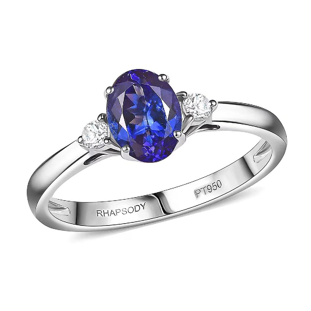 Certified & Appraised Rhapsody AAAA Tanzanite and E-F VS Diamond 1.67 ctw Ring in 950 Platinum 4.46 Grams (Del. in 10-15 Days)