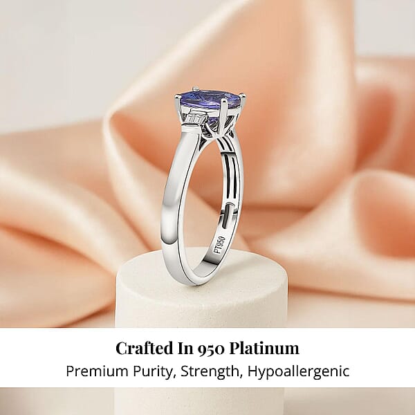 Certified & Appraised Rhapsody AAAA Tanzanite And E-F VS Diamond 1.55 Ctw Ring In 950 Platinum 4.87 Grams (Del. In 10-15 Days)