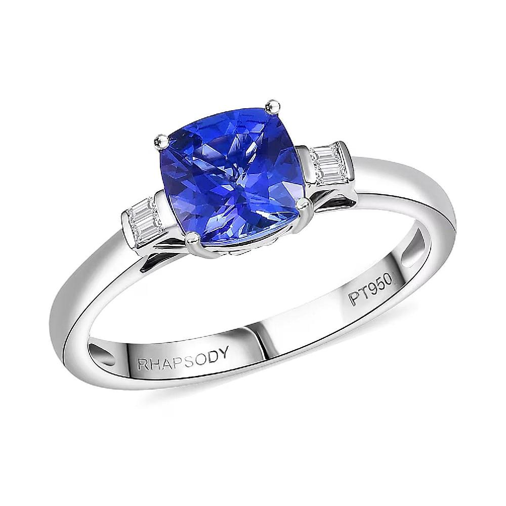 Certified & Appraised Rhapsody AAAA Tanzanite and E-F VS Diamond 1.55 ctw Ring in 950 Platinum 4.87 Grams (Del. in 10-15 Days)