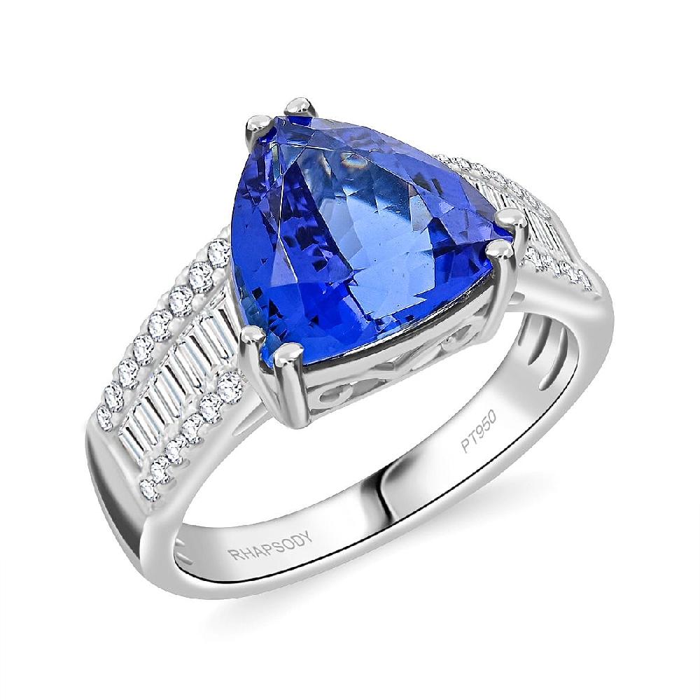 Certified & Appraised Rhapsody AAAA Tanzanite and E-F VS Diamond 5.30 ctw Ring in 950 Platinum 8.05 Grams