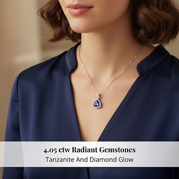 Certified & Appraised Rhapsody AAAA Tanzanite And E-F VS Diamond 4.05 Ctw Pendant Necklace In 950 Platinum 18 Inches 6.08 Grams