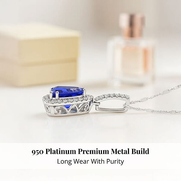 Certified & Appraised Rhapsody AAAA Tanzanite And E-F VS Diamond 4.05 Ctw Pendant Necklace In 950 Platinum 18 Inches 6.08 Grams
