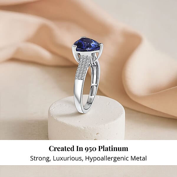 Certified & Appraised Rhapsody AAAA Tanzanite And E-F VS Diamond 4.16 Ctw Ring In 950 Platinum 6.60 Grams (Del. In 10-15 Days)