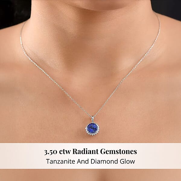 Certified & Appraised Rhapsody AAAA Tanzanite And E-F VS Diamond 3.50 Ctw Pendant Necklace In 950 Platinum 20 Inches