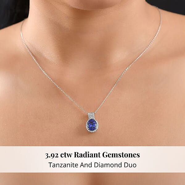Certified & Appraised Rhapsody AAAA Tanzanite And E-F VS Diamond 3.92 Ctw Pendant Necklace In 950 Platinum 20 Inches