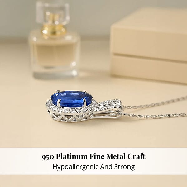 Certified & Appraised Rhapsody AAAA Tanzanite And E-F VS Diamond 3.92 Ctw Pendant Necklace In 950 Platinum 20 Inches