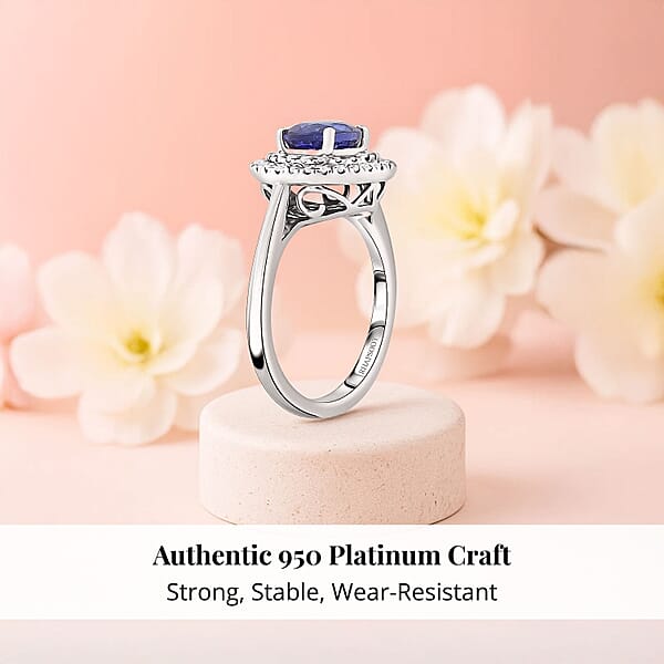 Certified & Appraised Rhapsody AAAA Tanzanite And E-F VS Diamond 1.55 Ctw Ring In 950 Platinum 7.10 Grams