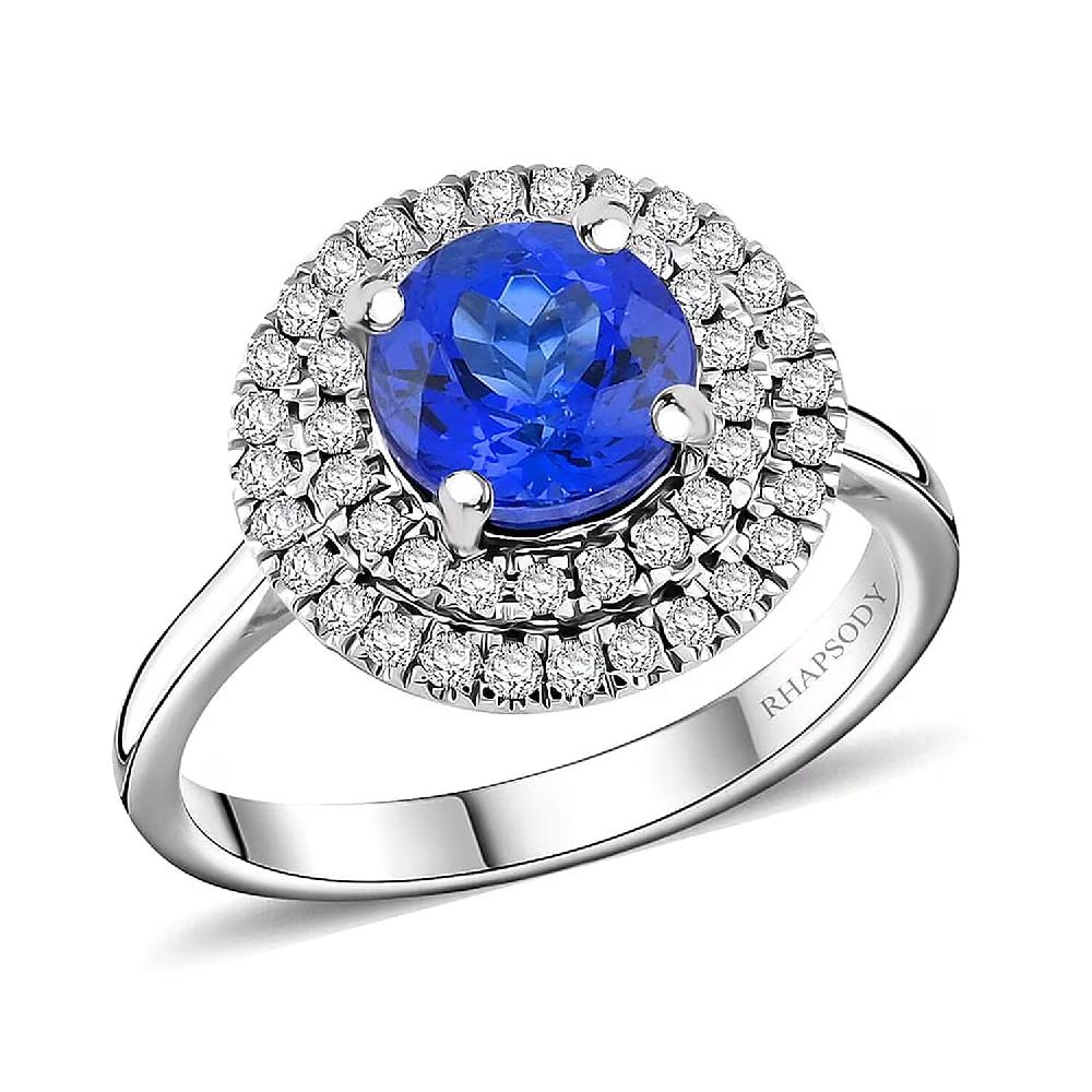 Certified & Appraised Rhapsody AAAA Tanzanite and E-F VS Diamond 1.55 ctw Ring in 950 Platinum 7.10 Grams