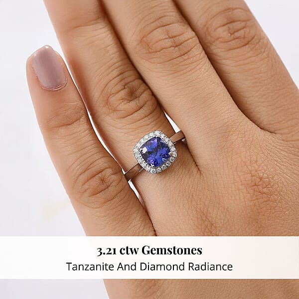 Certified & Appraised Rhapsody AAAA Tanzanite And E-F VS Diamond 3.21 Ctw Halo Ring In 950 Platinum 5.10 Grams