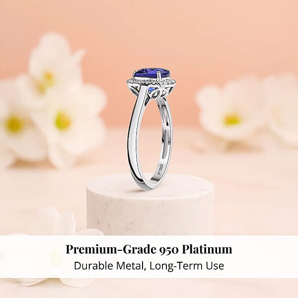 Certified & Appraised Rhapsody AAAA Tanzanite And E-F VS Diamond 3.21 Ctw Halo Ring In 950 Platinum 5.10 Grams