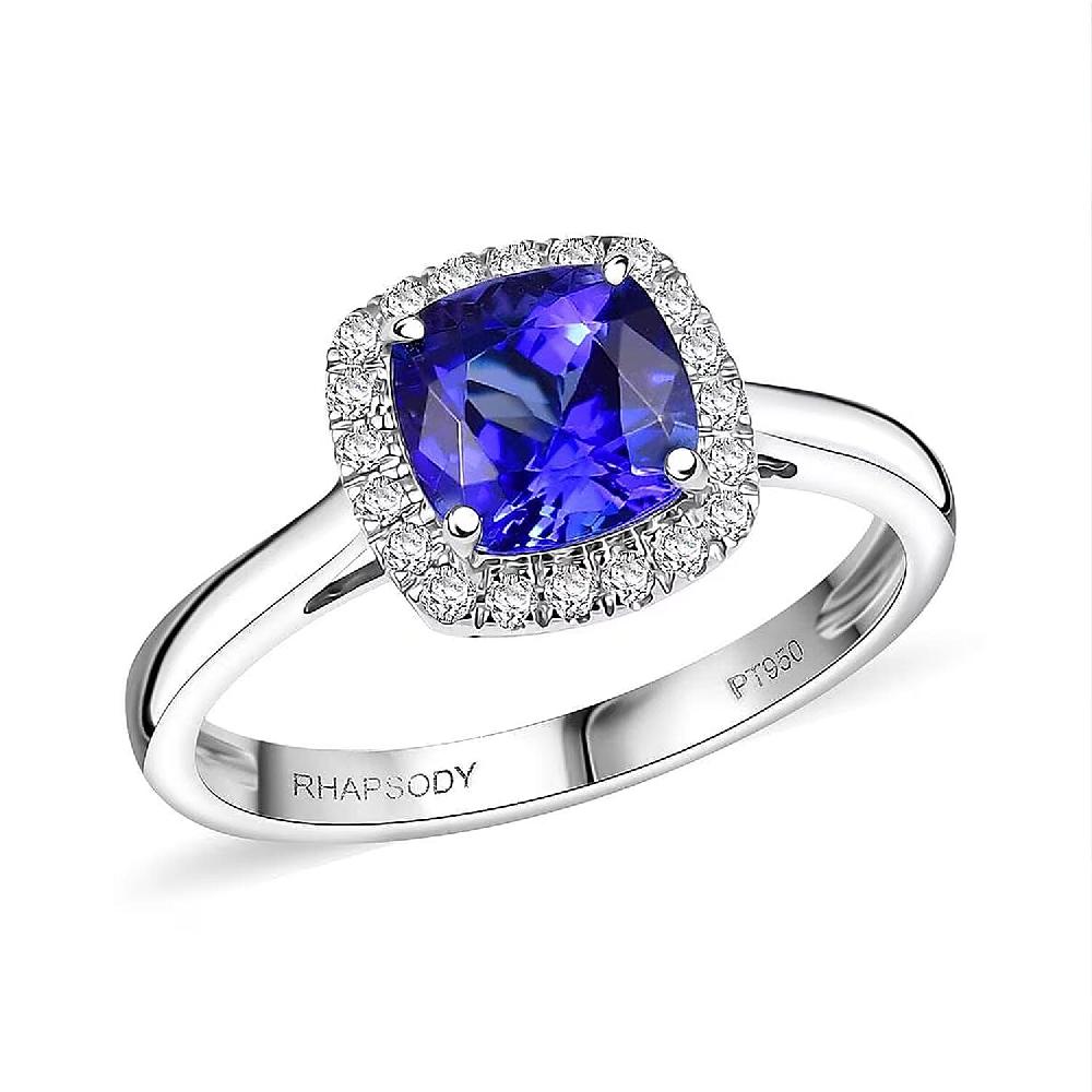 Certified & Appraised Rhapsody AAAA Tanzanite and E-F VS Diamond 3.21 ctw Halo Ring in 950 Platinum 5.10 Grams