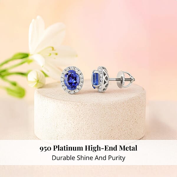 Certified & Appraised Rhapsody AAAA Tanzanite And E-F VS Diamond 2.27 Ctw Stud Earrings In 950 Platinum (Del. In 10-15 Days)