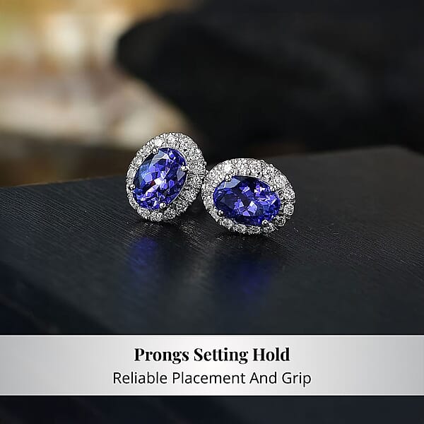 Certified & Appraised Rhapsody AAAA Tanzanite And E-F VS Diamond 2.27 Ctw Stud Earrings In 950 Platinum (Del. In 10-15 Days)