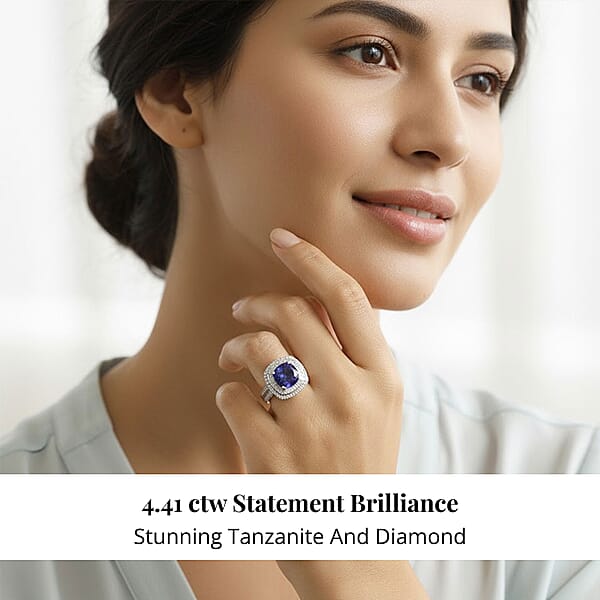 Certified & Appraised Rhapsody AAAA Tanzanite And E-F VS Diamond 6.38 Ctw Ring In 950 Platinum 10.25 Grams