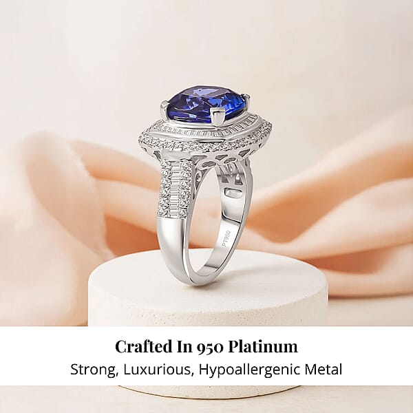 Certified & Appraised Rhapsody AAAA Tanzanite And E-F VS Diamond 6.38 Ctw Ring In 950 Platinum 10.25 Grams