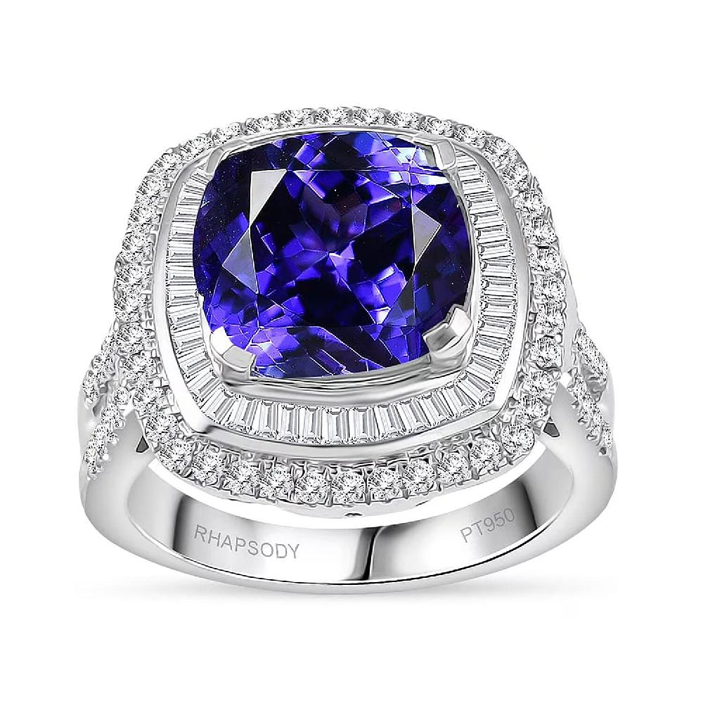 Certified & Appraised Rhapsody AAAA Tanzanite and E-F VS Diamond 6.38 ctw Ring in 950 Platinum 10.25 Grams