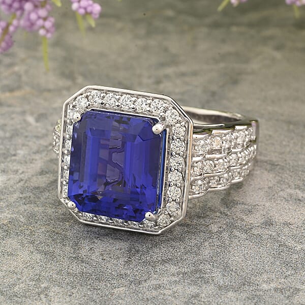 Certified & Appraised Rhapsody AAAA Tanzanite And E-F VS Diamond 8.75 Ctw Ring In 950 Platinum 13.50 Grams