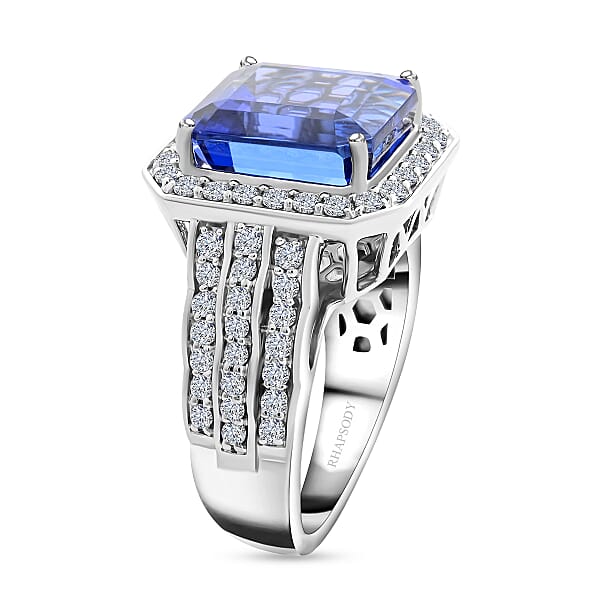 Certified & Appraised Rhapsody AAAA Tanzanite And E-F VS Diamond 8.75 Ctw Ring In 950 Platinum 13.50 Grams