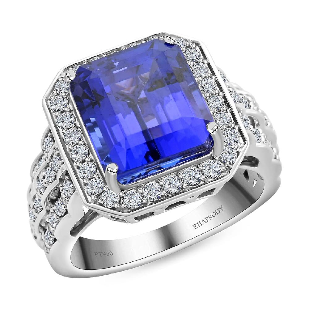 Certified & Appraised Rhapsody AAAA Tanzanite and E-F VS Diamond 8.75 ctw Ring in 950 Platinum 13.50 Grams