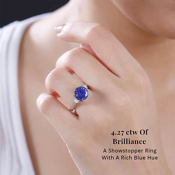 Certified & Appraised Rhapsody AAAA Tanzanite And E-F VS2 Diamond 4.27 Ctw Ring In 950 Platinum 5.90 Grams