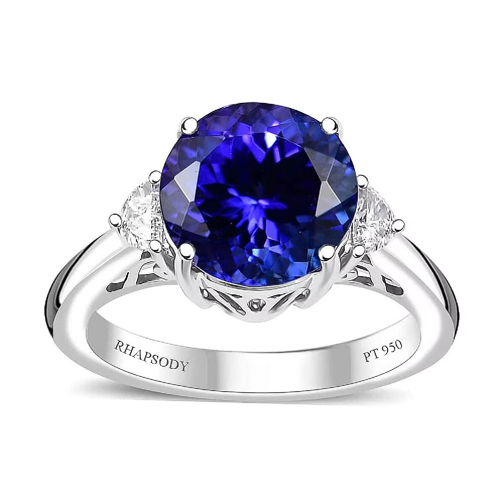 Certified & Appraised Rhapsody AAAA Tanzanite and E-F VS2 Diamond 4.27 ctw Ring in 950 Platinum 5.90 Grams