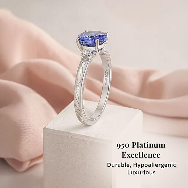 Certified & Appraised Rhapsody AAAA Tanzanite And E-F VS Diamond 2.50 Ctw Ring In 950 Platinum 7.30 Grams