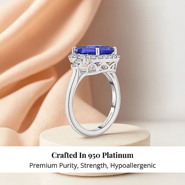Certified & Appraised Rhapsody AAAA Tanzanite And E-F VS Diamond 4.00 Ctw Ring In 950 Platinum 7.20 Grams