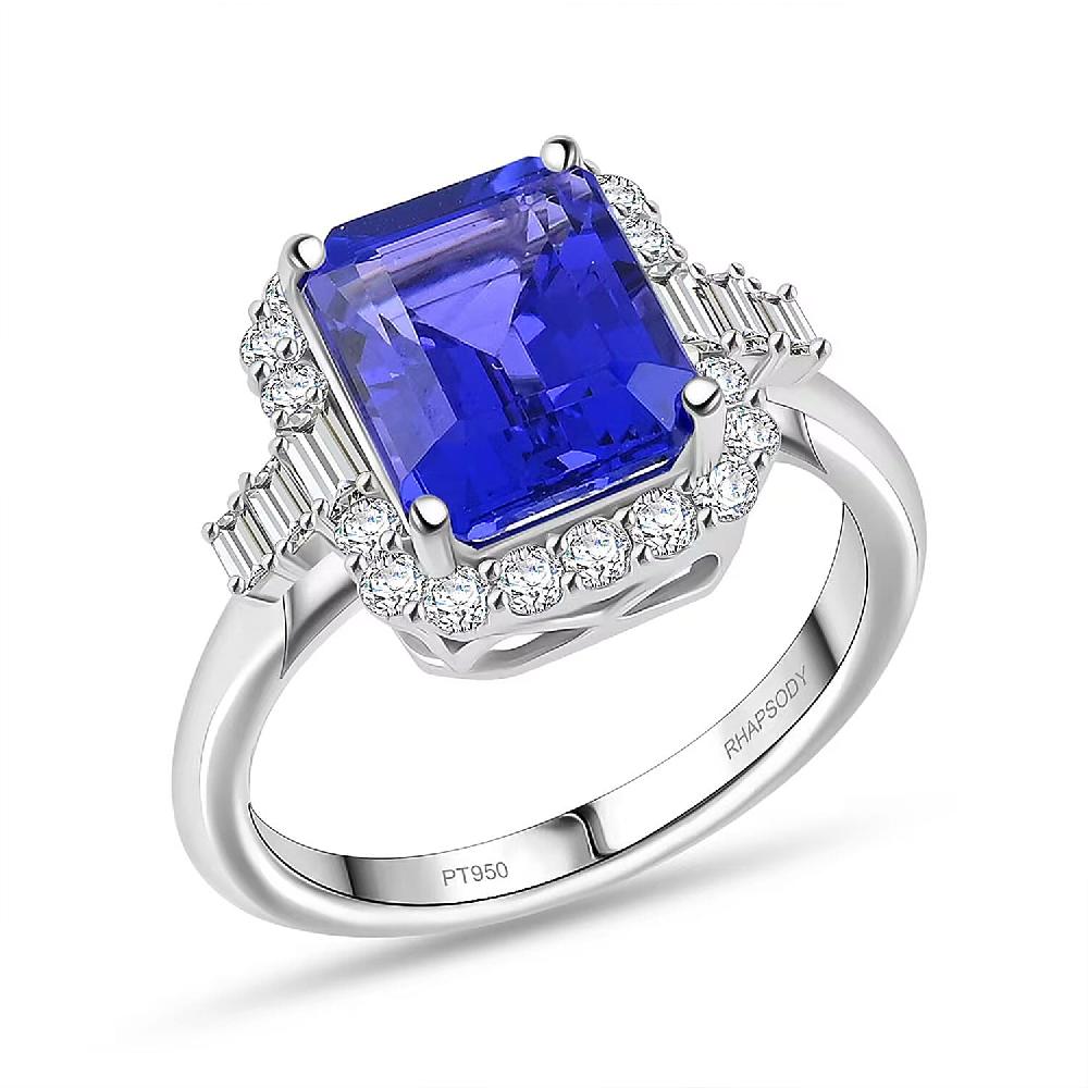 Certified & Appraised Rhapsody AAAA Tanzanite and E-F VS Diamond 4.00 ctw Ring in 950 Platinum 7.20 Grams
