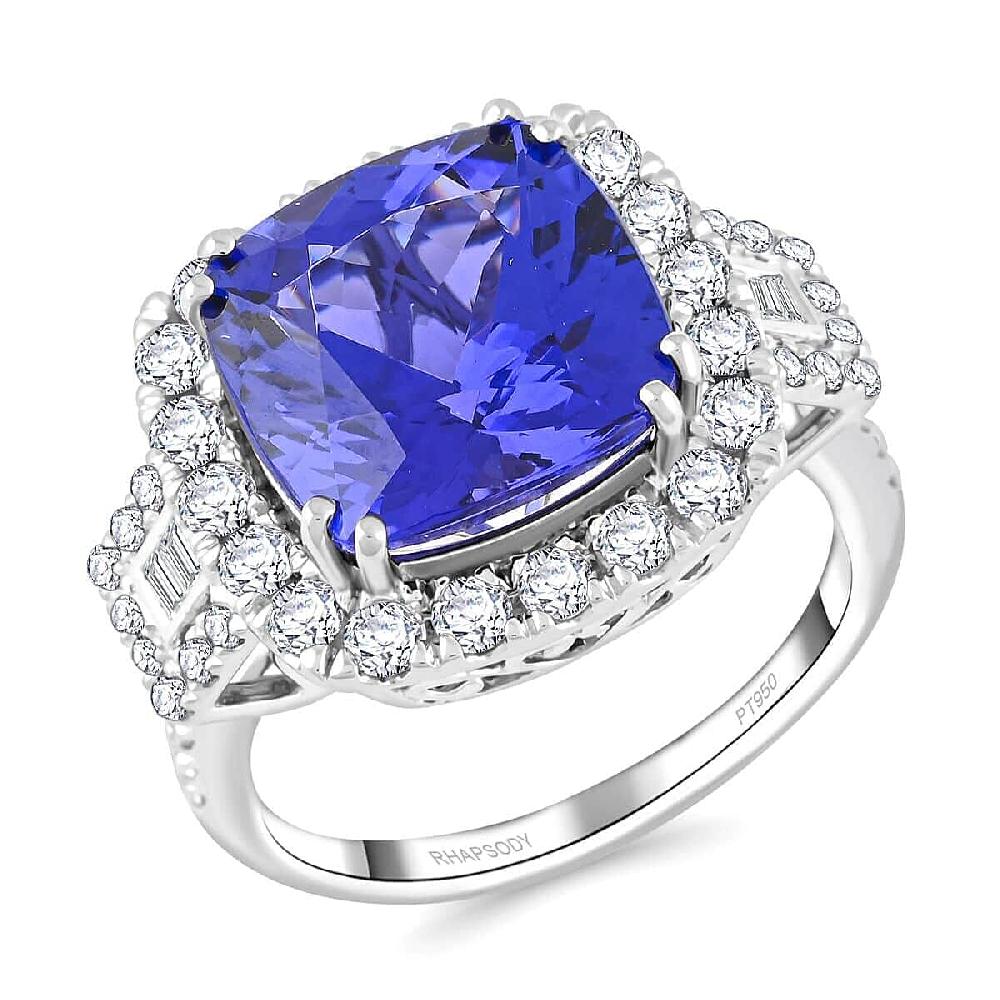 Certified & Appraised Rhapsody AAAA Tanzanite and E-F VS Diamond 7.75 ctw Ring in 950 Platinum 9.24 Grams
