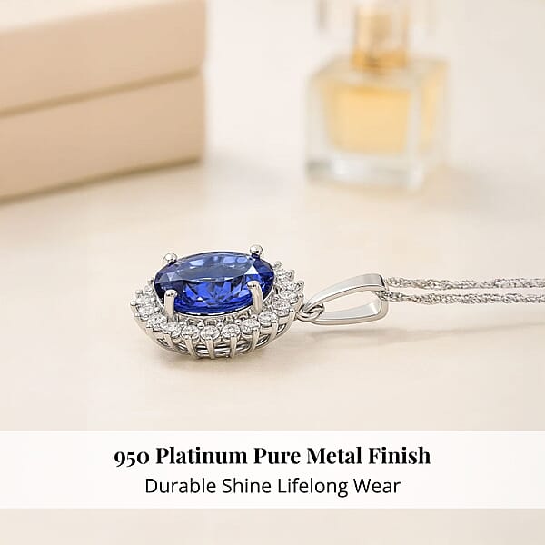 Certified & Appraised Rhapsody AAAA Tanzanite And E-F VS Diamond 4.25 Ctw Sunburst Pendant Without Chain In 950 Platinum