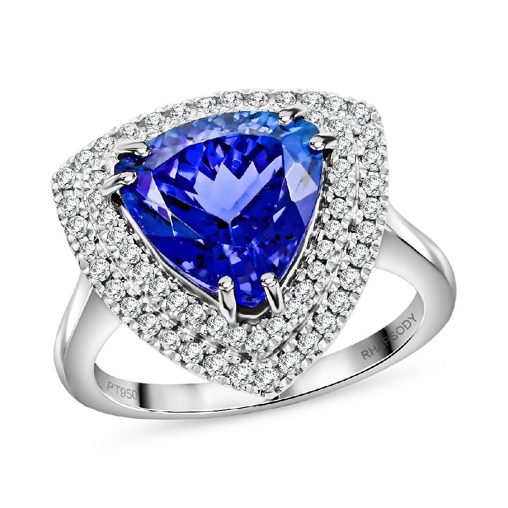 Certified & Appraised Rhapsody AAAA Tanzanite and E-F VS Diamond 4.00 ctw Ring in 950 Platinum 7.30 Grams