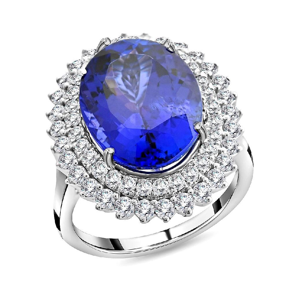 Certified & Appraised Rhapsody AAAA Tanzanite and E-F VS Diamond 12.00 ctw Ring in 950 Platinum 11.50 Grams