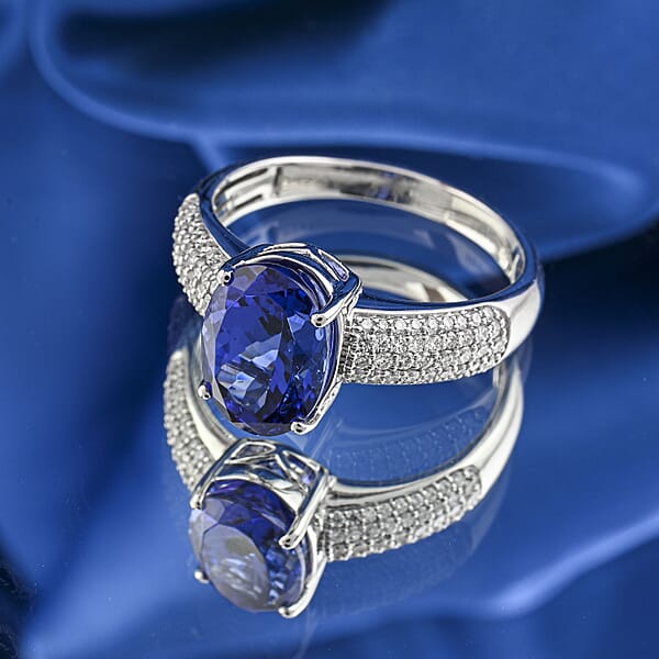 Certified & Appraised Rhapsody AAAA Tanzanite And E-F VS Diamond 4.85 Ctw Ring In 950 Platinum 8.10 Grams
