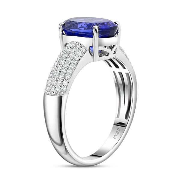 Certified & Appraised Rhapsody AAAA Tanzanite And E-F VS Diamond 4.85 Ctw Ring In 950 Platinum 8.10 Grams