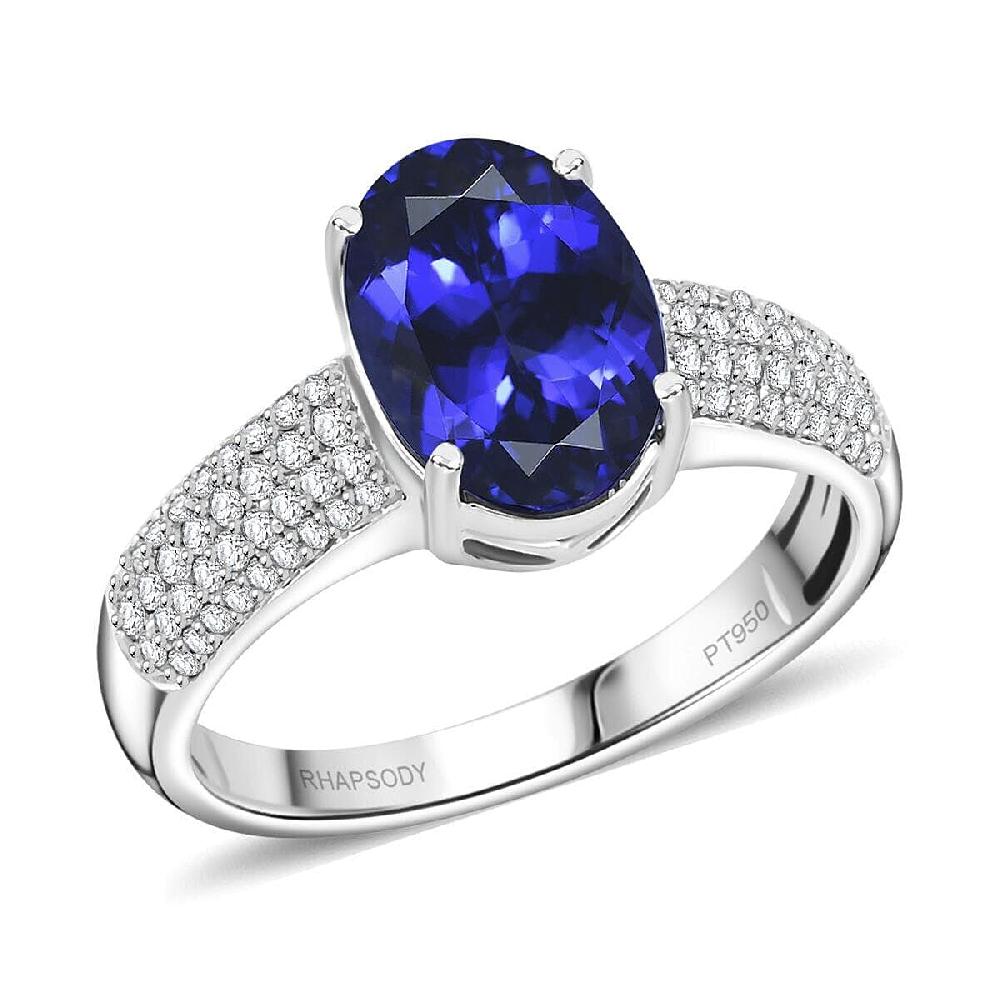 Certified & Appraised Rhapsody AAAA Tanzanite and E-F VS Diamond 4.85 ctw Ring in 950 Platinum 8.10 Grams