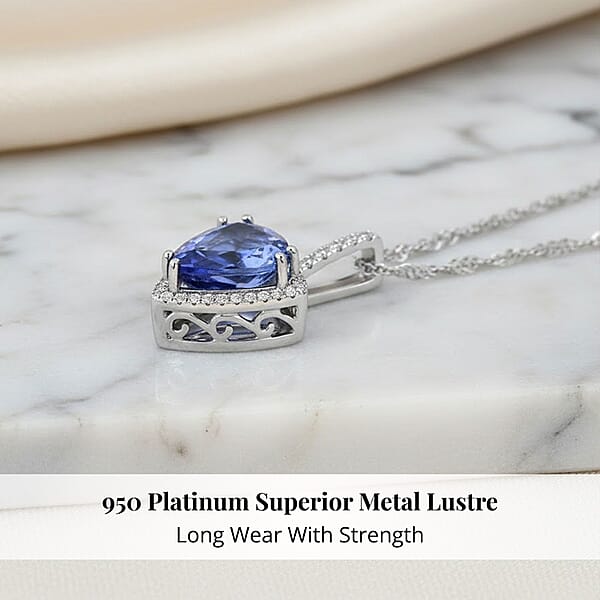 Certified & Appraised Rhapsody AAAA Tanzanite And E-F VS Diamond 3.75 Ctw Halo Pendant Without Chain In 950 Platinum