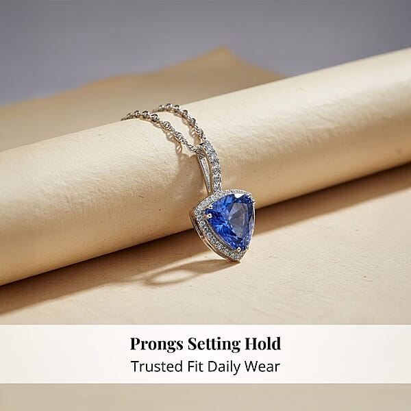 Certified & Appraised Rhapsody AAAA Tanzanite And E-F VS Diamond 3.75 Ctw Halo Pendant Without Chain In 950 Platinum