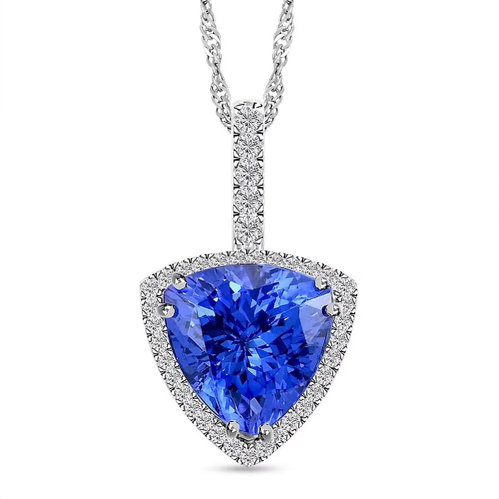 Certified & Appraised Rhapsody AAAA Tanzanite and E-F VS Diamond 3.75 ctw Halo Pendant without Chain in 950 Platinum