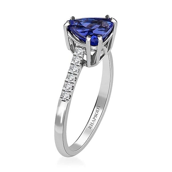 Certified & Appraised Rhapsody AAAA Tanzanite And E-F VS Diamond 2.10 Ctw Solitaire Ring In 950 Platinum 4.50 Grams