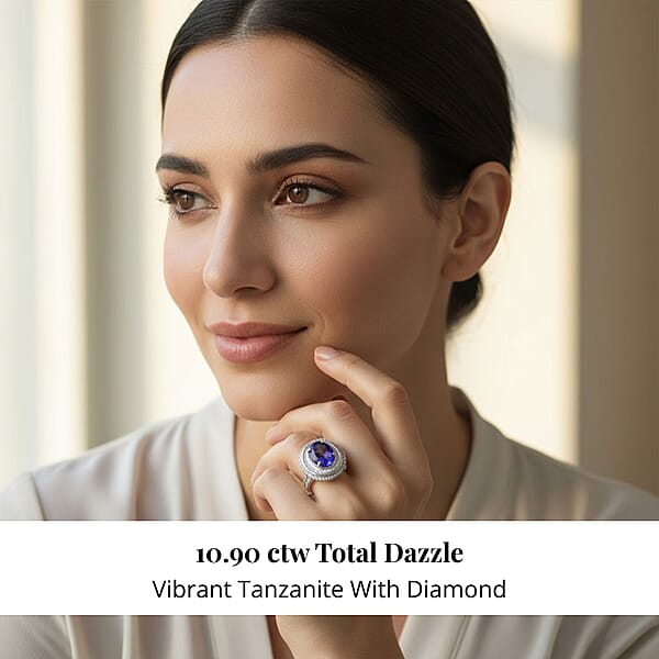 Certified & Appraised Rhapsody AAAA Tanzanite And E-F VS Diamond 6.32 Ctw Ring In 950 Platinum 10.90 Grams