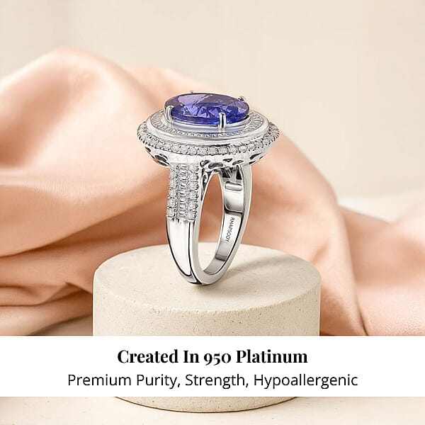 Certified & Appraised Rhapsody AAAA Tanzanite And E-F VS Diamond 6.32 Ctw Ring In 950 Platinum 10.90 Grams