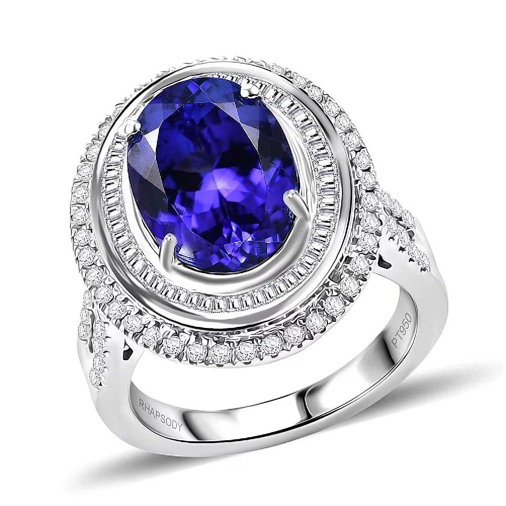 Certified & Appraised Rhapsody AAAA Tanzanite and E-F VS Diamond 6.32 ctw Ring in 950 Platinum 10.90 Grams