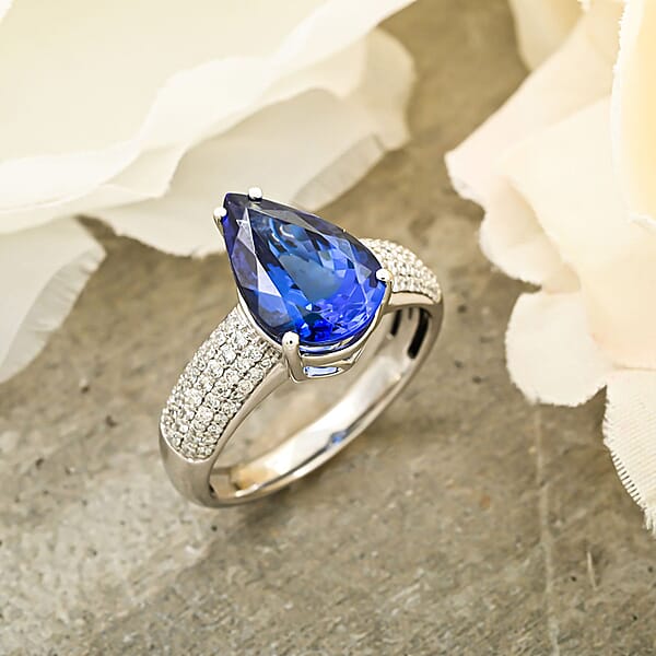 Certified & Appraised Rhapsody AAAA Tanzanite And E-F VS Diamond 4.80 Ctw Ring In 950 Platinum 8.45 Grams